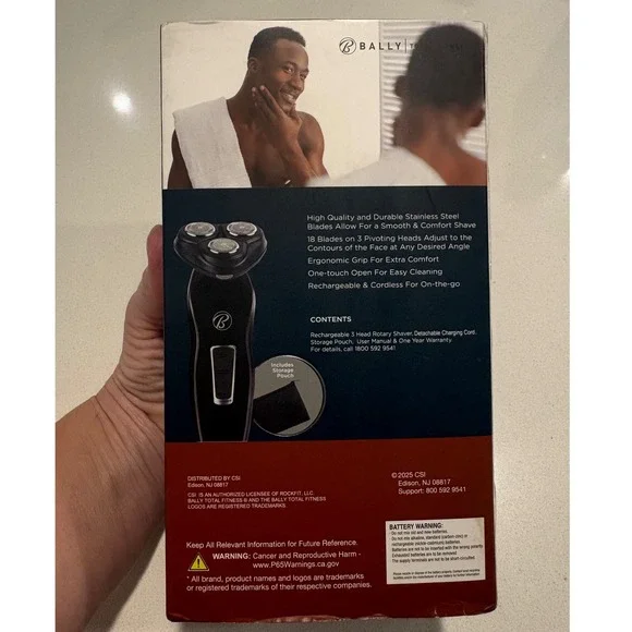 Bally Total Fitness Rechargeable 3 Head Rotary Shaver BL002-NOC Cordless Black - Picture 3 of 5